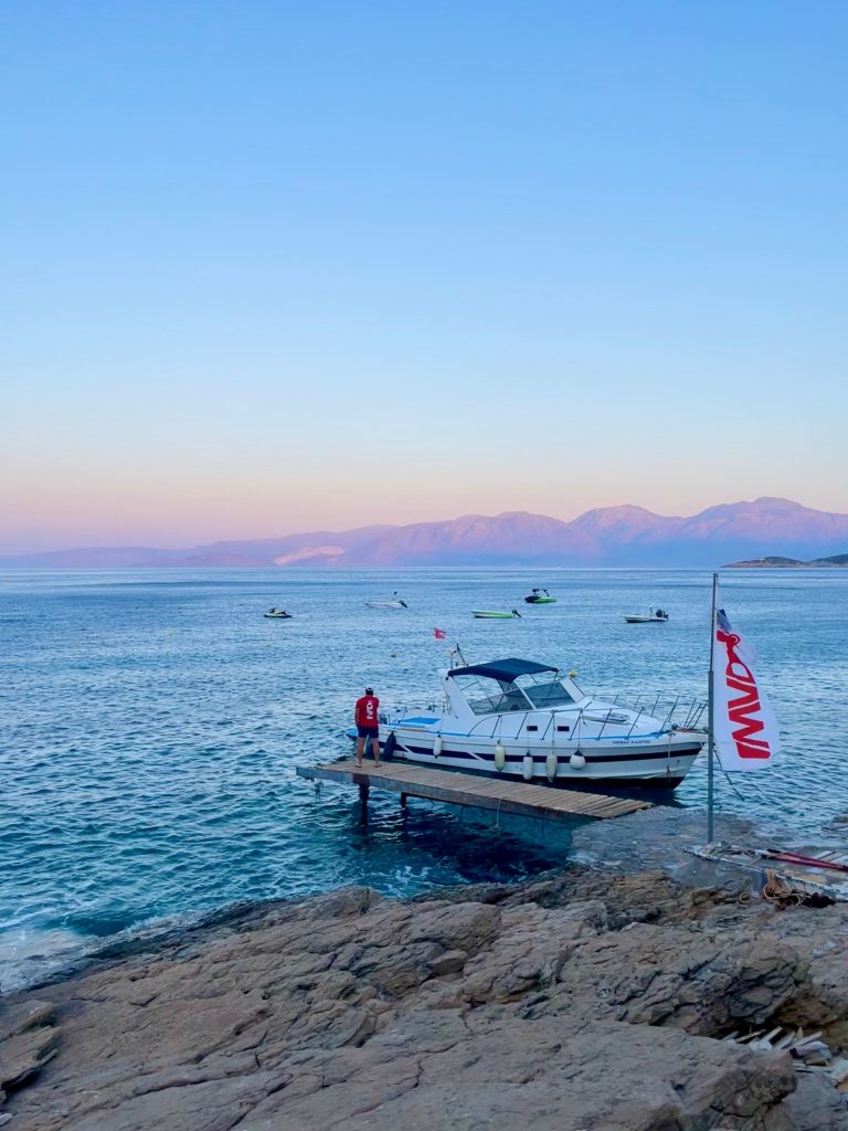 Our pier and our boat, ready to be used for diving Agios Nikolaos!